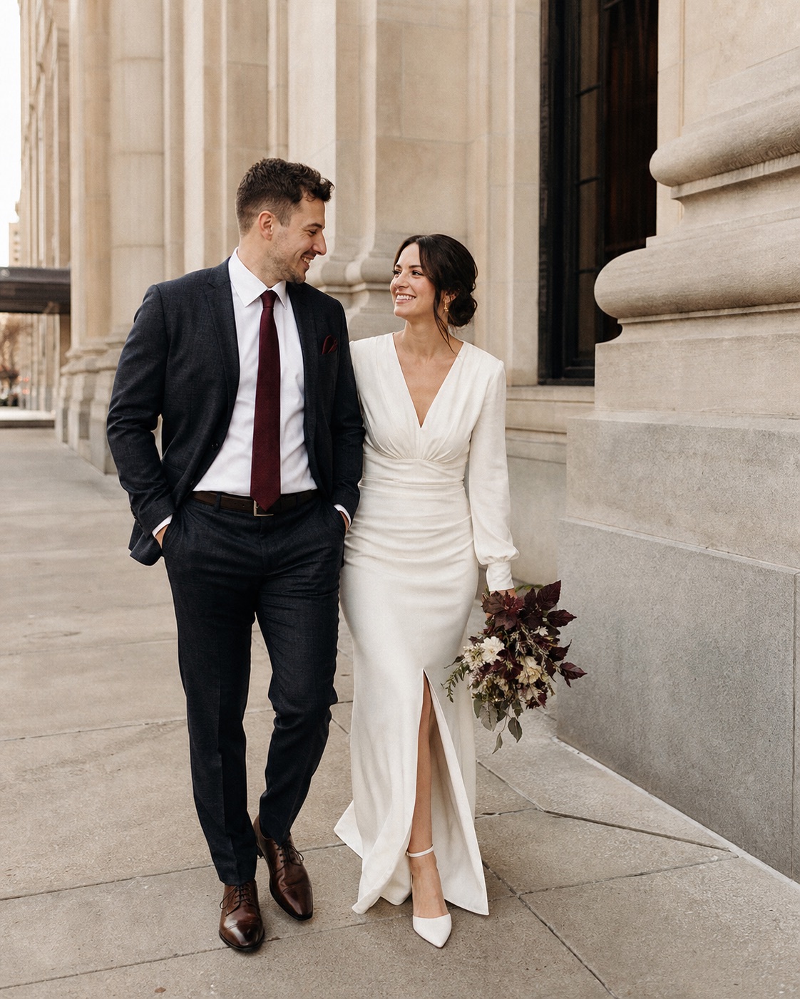 AI-generated concept showing the intended editorial style for courthouse wedding portraits